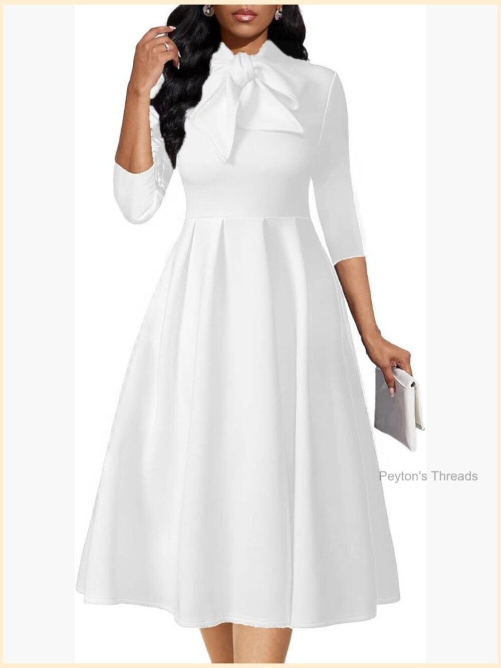 A-Line Midi Fit and Flare Dress 3/4 Sleeve Elegant Party Church Dress